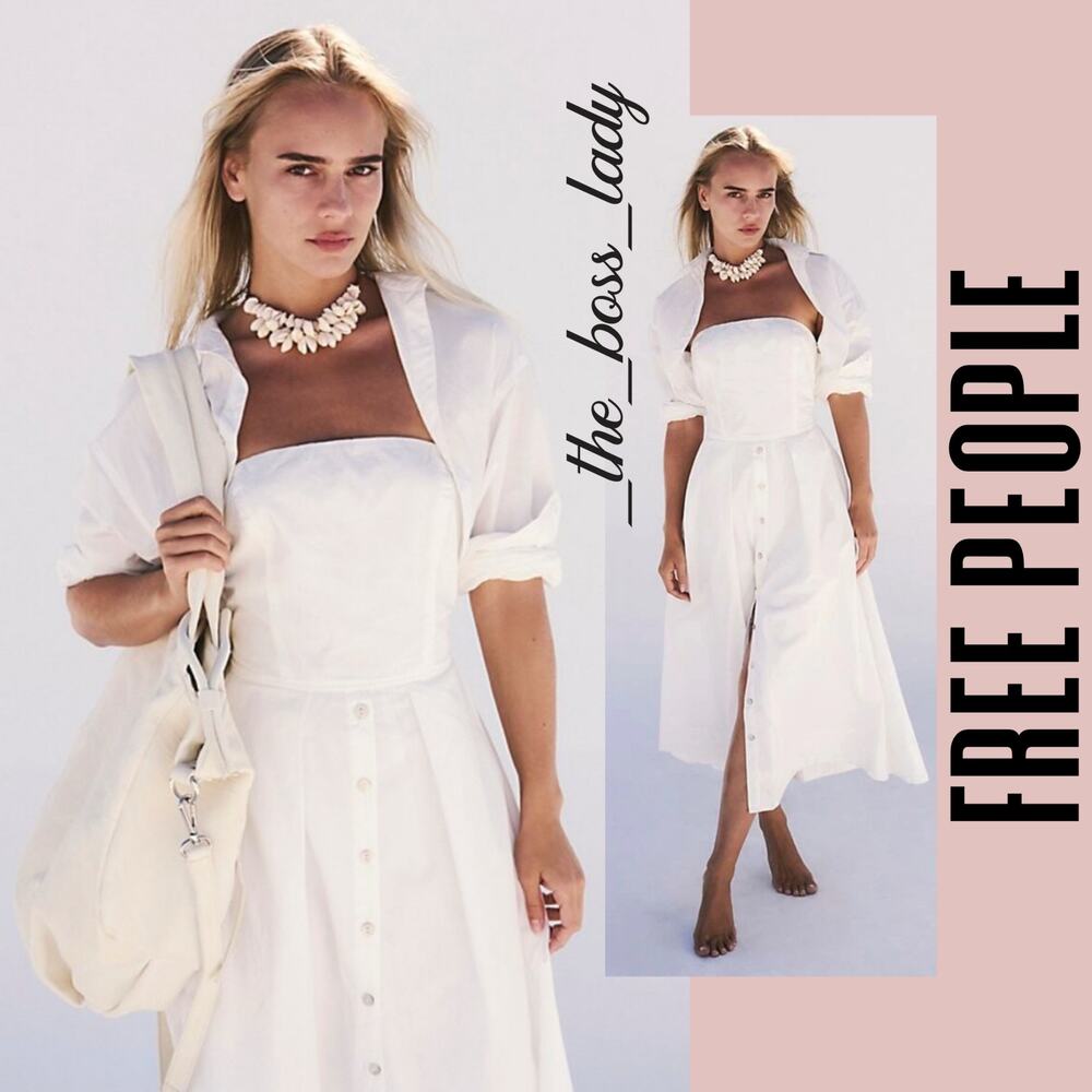 Free People dress midi strapless cotton boho a-line Large
